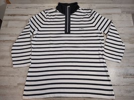 Ralph Lauren Active Shirt Womens Large White Black Stripe 1/4 Zip Long Sleeve - £10.15 GBP
