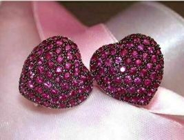 Round Cut 1.2Ct Pink Ruby Heart Wedding Gift Stud Earrings 14K White Gold Finish - £85.64 GBP