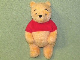 DISNEY STORE HOLIDAY POOH PLUSH 2002 STUFFED ANIMAL JOINTED LEGS RED SHI... - $10.80