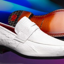 Fangio Classic Penny Loafer Genuine Ostrich Quill Shoes White image 11