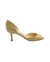 Jimmy Choo Logan Peep Toe Heels In Patent Leather Women Beige Size 35.5 - £158.92 GBP