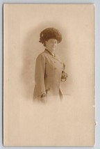 RPPC Older Woman Ella Foster Large Hat Checkered Coat Falmouth ME Postcard H25 - £12.82 GBP