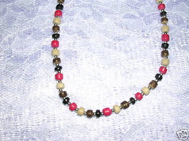 NEW SURF BEADS RED &amp; BLACK MULTI COLOR COCO BEADS 16&quot;  BEADED CHOKER NEC... - $5.99