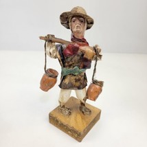 Vintage Handmade Mexican Folk Art Paper Mache Figurine Old Man With Water Jugs - £20.72 GBP