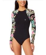 Hurley Womens Swimsuit Black Multicolor Floral Long Sleeves UPF 50+ Stretch - $63.13 CAD