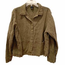 Eileen Fisher Olive Organic Linen Button Front Boxy Jacket Medium - £37.59 GBP