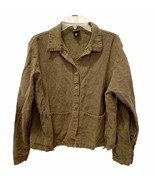 Eileen Fisher Olive Organic Linen Button Front Boxy Jacket Medium - £36.76 GBP