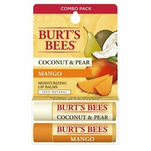 Burt&#39;s Bees 100% Natural Lip Balm, Coconut &amp; Pear and Mango, 2 Count.. - £15.81 GBP