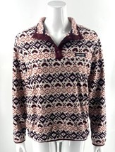 Lands End Fleece Pullover Sweater Sz M Petite Burgundy Orange Printed Sn... - £23.36 GBP