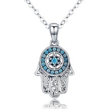 Lucky Hamsa Palm Hand Evil Eye Pendant And Necklace Genuine Sterling Silver 925 - £18.56 GBP