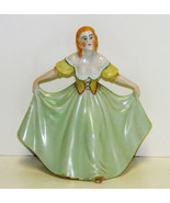 Dancing Lady Figurine 7.25&quot; Green &amp; Yellow Dress Vintage Japan - £22.71 GBP