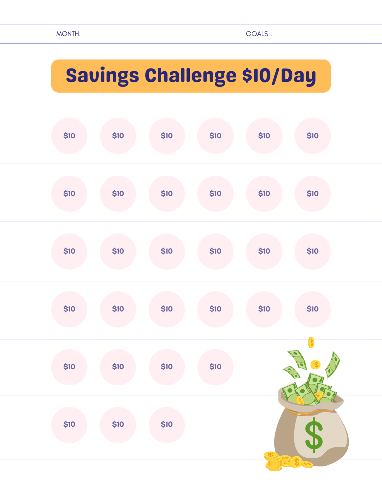 Savings Challenge 10$/Day - $1.99