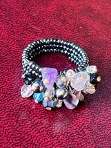 Estate Tiny Dark Purple Bead Wrap with Clear Black &amp; Lavender Nugget Clu... - $18.55