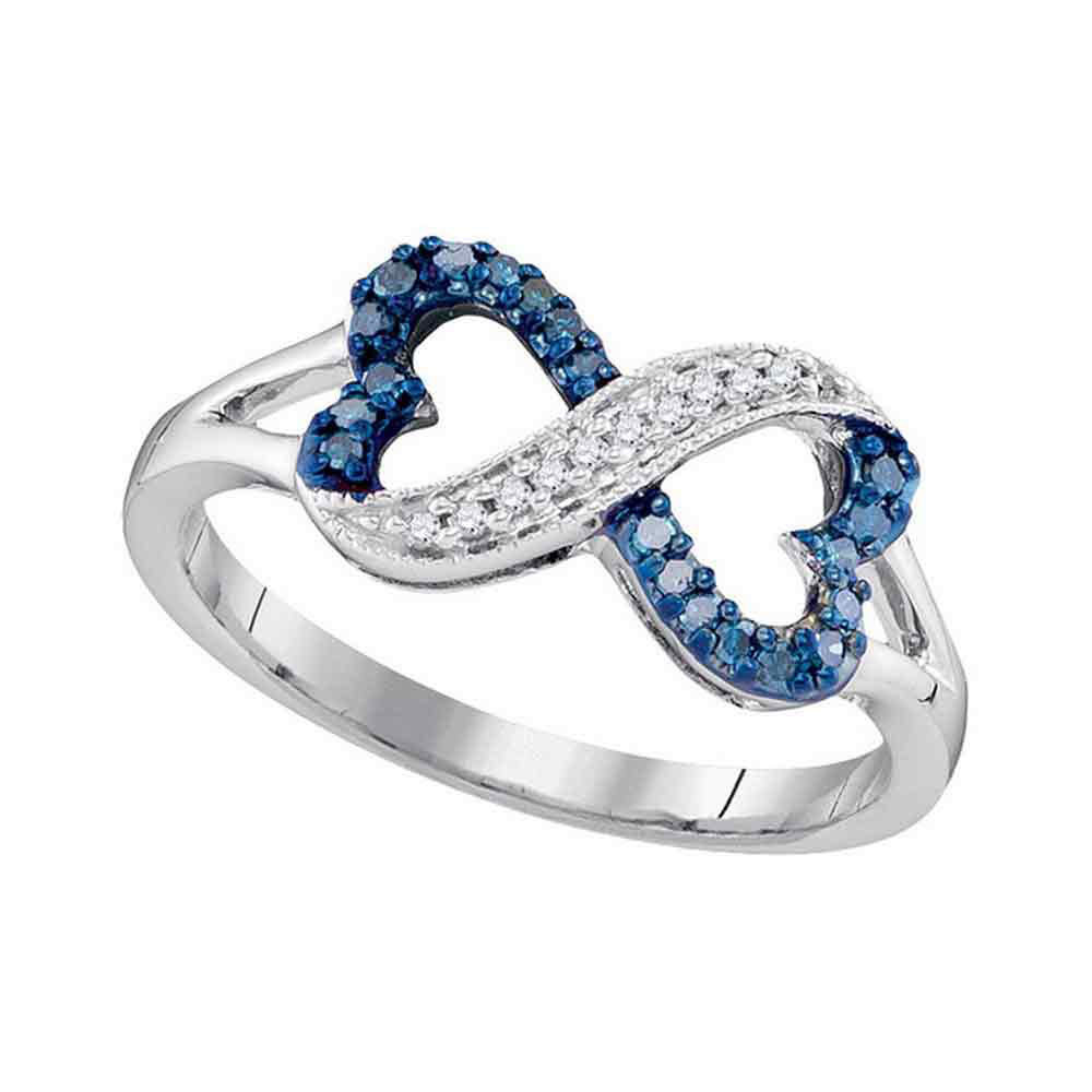 10kt White Gold Round Blue Color Enhanced Diamond Infinity Heart Ring 1/6 Cttw