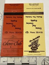 Lot Of 2 Vintage Matchbook Cover  Colony Club restaurant Dayton, Ohio  gmg - £9.89 GBP