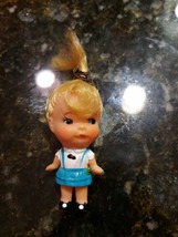Vintage 1980s Doll Pin Figure - Pinback - Blonde Hair &amp; Blue Scarf - Japan - $17.66