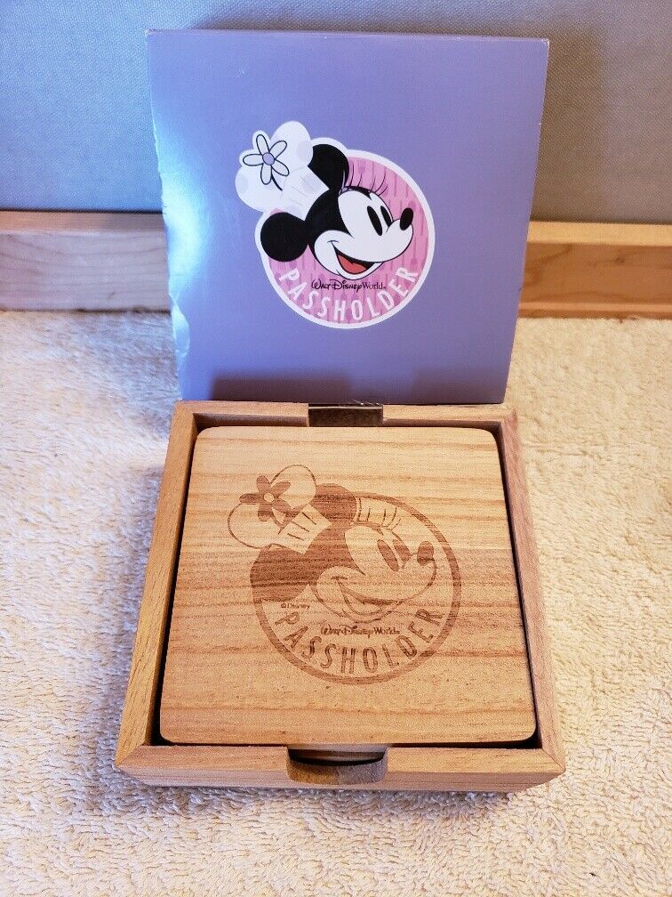 Primary image for NEW Epcot Food & Wine Wood Coasters with Holder Disney World Chef Minnie Mouse 