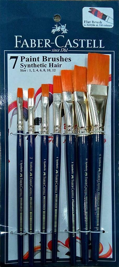 Pack of 7 Faber Castell Paint Brush Set Flat Art Craft Student School Hobby Gift - £15.37 GBP