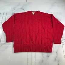 LL Bean Sweater Mens Extra Large Red Cable Knit Lambswool Blend Crew Neck Loose - £21.86 GBP
