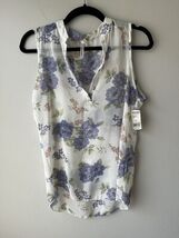 New Mode Top Women Blue Floral Swing Tank V-Neck Sleeveless Jersey - $9.89