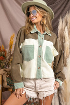 Green Color Block Patchwork Vintage Corduroy Jacket - $22.59