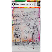 Ranger Dina Wakley Media Clear Stamps And  Stencil Set Scribbly Trick Or Treat - £25.56 GBP