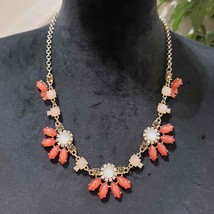 Womens Fashion Necklace Peach, &amp; Orange Lucite, Rhinestones Crystals Necklace - £20.45 GBP