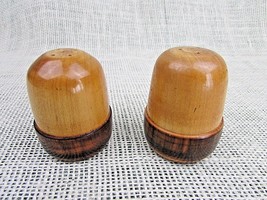 Pair all wood salt &amp; pepper shakers 2 tone tan/brown 2 1/4&quot; - £3.43 GBP