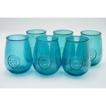 Vintage San Miguel Authentic 100% Recycled Wine Glasses Aqua &amp; Teal Set of 6 - £41.81 GBP