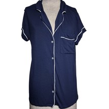 Navy Blue Short Sleeve Button Up Pajama Top Size Medium - £19.47 GBP