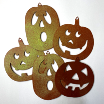 Set of 5 Glittery Metal 7-8 inch Pumpkins - Indoor Outdoor Fall Wall Decoration - £44.47 GBP