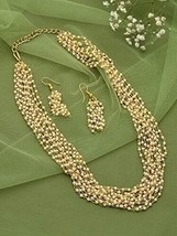 Gold Tone Ethnic Multistrand Pearls Necklace &amp; Earring Set For Women Jewelry Set - £15.20 GBP