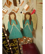 Handpainted praying angel wood yard stakes, set of 2 - £5.96 GBP