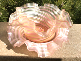 Hand Blown Latticino Glass Italian Art Glass Victorian 2 Piece Bowl Underplate - $210.38