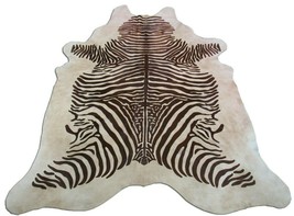 Zebra Print Cowhide Rug Size: 7&#39; X 6 1/2&#39; Brown/Beige Zebra Cowhide Rug ... - £193.86 GBP
