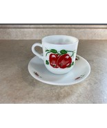 Termocrisa Mexico Vintage Holiday White Milk Glass Red Apple Tea Cup and... - $17.63 CAD