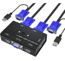 Yinker VGA KVM Switch, 2 Port USB VGA KVM Switch w/2 KVM Cables &amp; 3 USB ... - $21.66