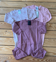 lot of 3 H&amp;M NWT baby’s snap front full body one Piece Pajamas size 6M pink K3 - £13.85 GBP