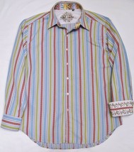 Robert Graham Men&#39;s Shirt L Sleeve Striped Blue Red Yellow Green Flip Cuffs Xl - £41.42 GBP