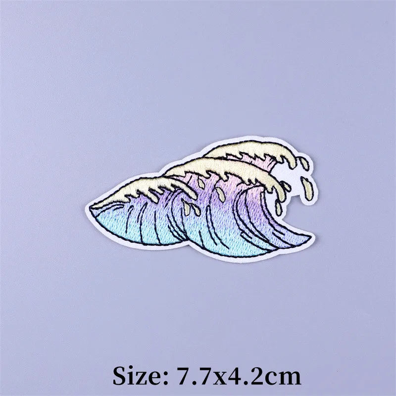 Play Outdoor Sea Wave Scenery Embroidered Patches for Clothing Iron on Fusible P - £23.09 GBP