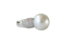 Beautiful 18K Gold Size 6.75 White South Sea Pearl Ring 13.1 mm Diameter - £2,181.32 GBP