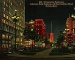 Night View Washington Boulevard Cars Detroit Michigan MI UNP Linen Postcard - £3.05 GBP