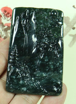 Cert&#39;d Green Yellow 100% Natural A Jade jadeite Pendant Carved Landscape - $60.99