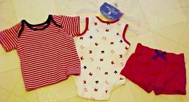 Newborn Baby Unisex Outfit Summer Romper Shorts Shirt 3 pc Red White Blue  - £8.52 GBP
