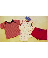 Newborn Baby Unisex Outfit Summer Romper Shorts Shirt 3 pc Red White Blue  - £8.65 GBP