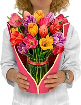 Pop Up Cards Festive Tulips 12 inch Life Sized Forever Flower Bouquet 3D Popup P - £24.92 GBP