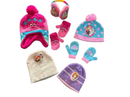 pre-own Girls BIG SET Winter Hats Mittens Gloves Earmuffs Age 2-7 Trolls... - £15.72 GBP