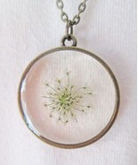 NEW Dried Pressed Flower Finely Made Glass Pendant, Necklace Brass Chain... - £10.18 GBP