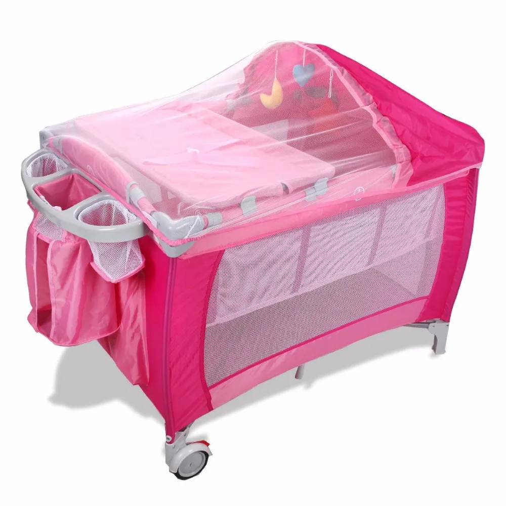 Goplus Portable Folding Baby Crib Multifunctional Child Bed Pink Blue Playpen - £137.60 GBP+