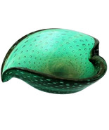 Vntg Murano Glass Leaf/Heart Ashtray Dish Bowl Green w/ Gold Bullicante ... - $66.74 CAD